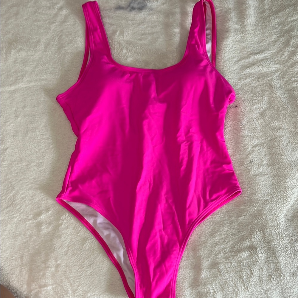 Pink Classic One Piece Swimsuit with Scoop Neckline